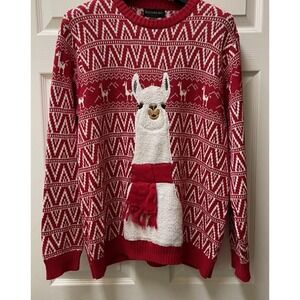 Blizzard Bay Llama Christmas Large‎ Sweater Red Scarf Fair Isle Red Size L